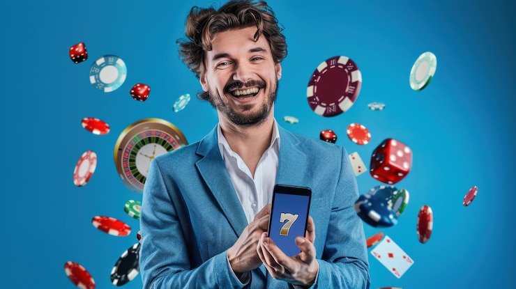 Dealer kasino langsung sedang berinteraksi dengan pemain dalam sesi permainan digital